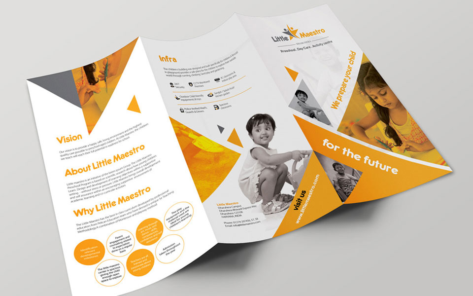 trifold brochure design for Little Maestro - A play school