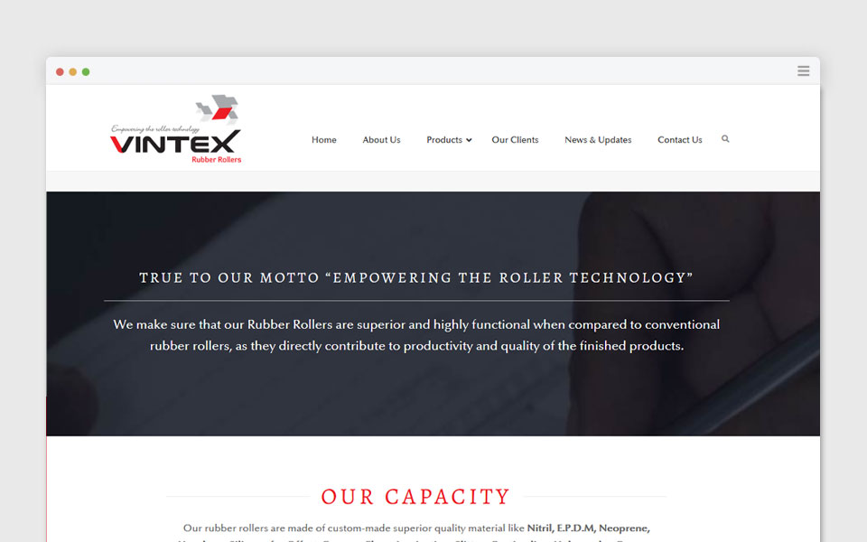 web design for printing rollers website - vintex rollers