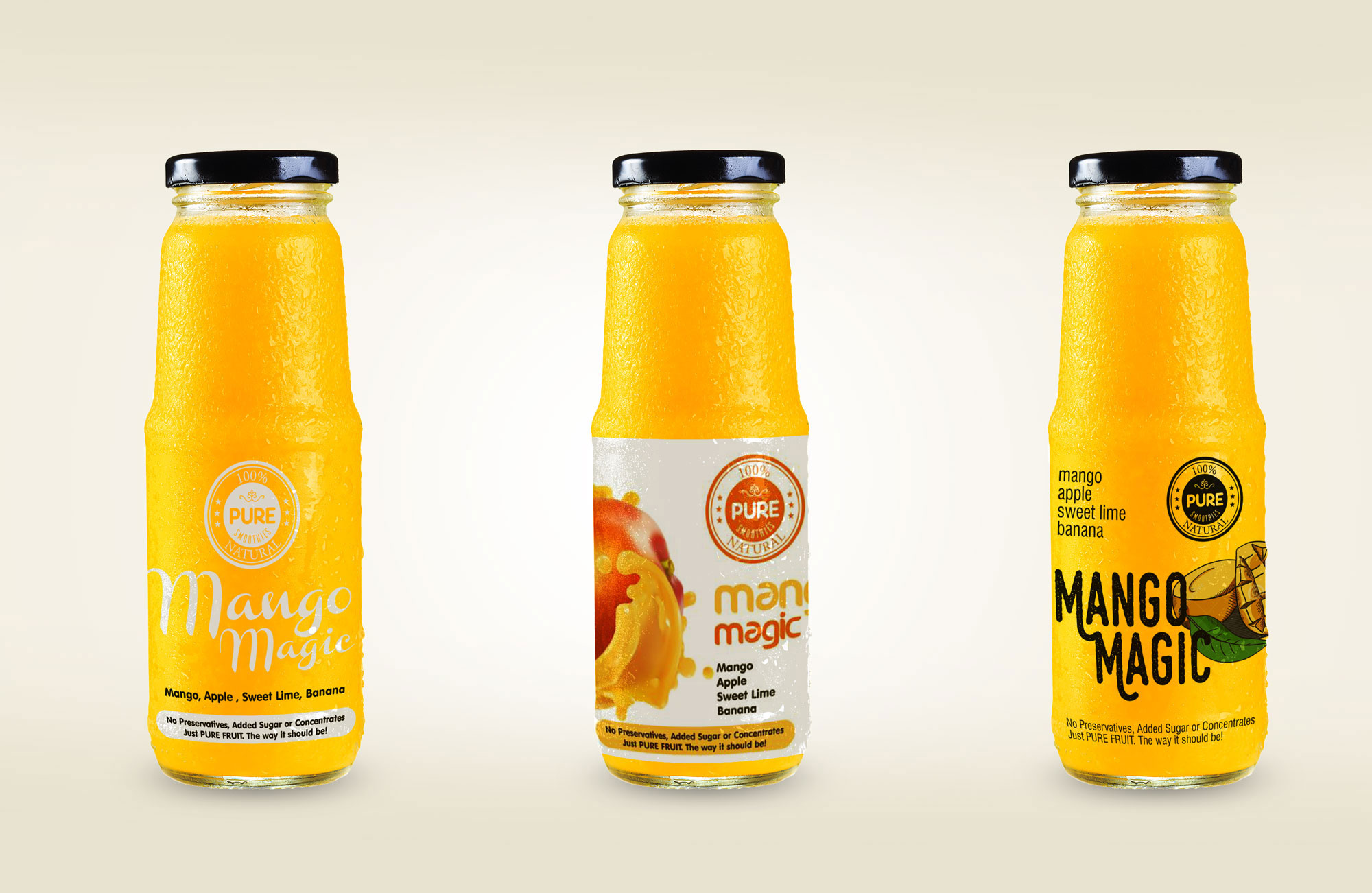 Mango magic Packaging Design bottle for Pure smoothies