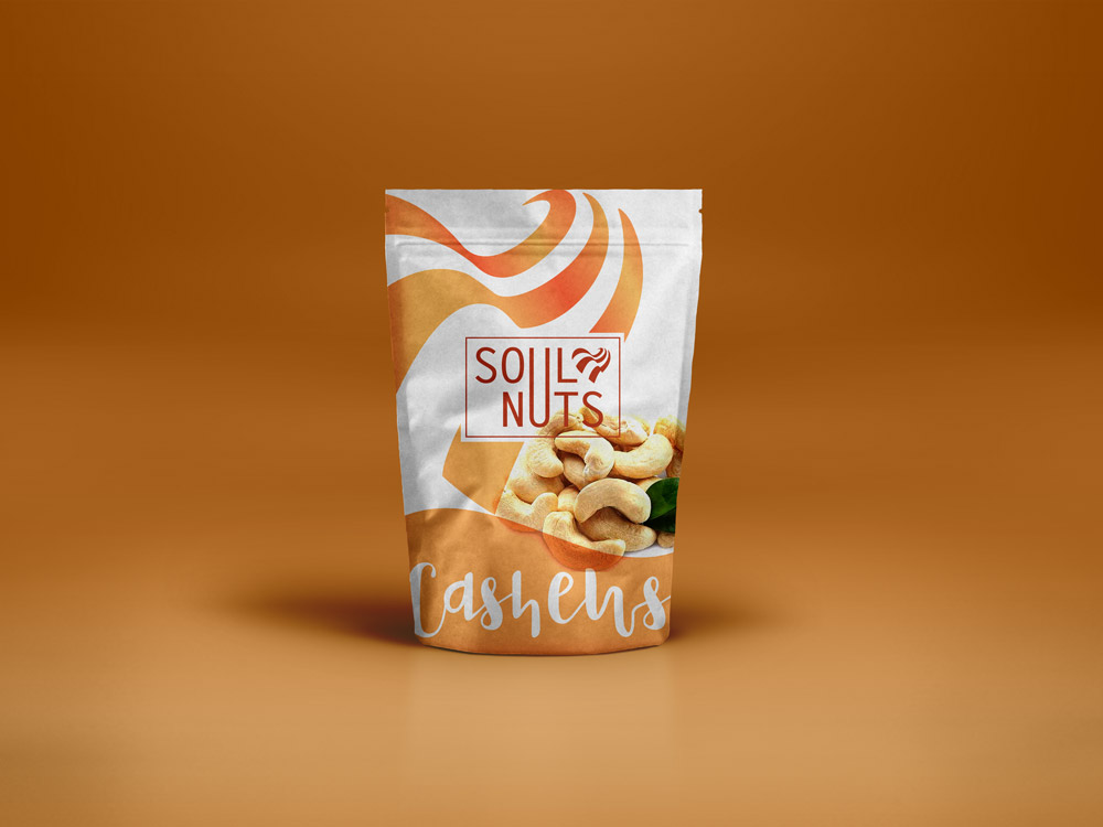Soul Nuts Cashews pouch packaging design